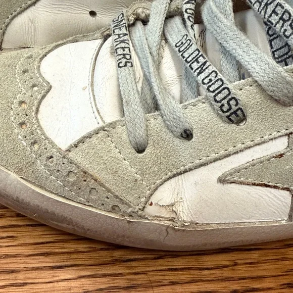 Golden Goose Mid Star High-Top Sneakers - Gray & White with turquoise/hot pink - Picture 6 of 7